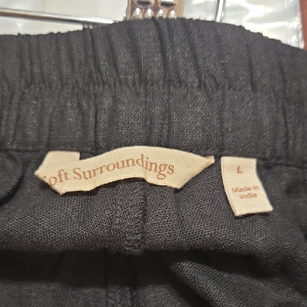 Soft Surroundings Sonoma Linen Blend Wide Leg Trousers Pants Sz L Black Boho - Picture 7 of 10